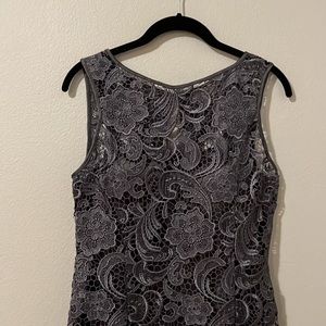 Adriana Papell gray lace floral dress